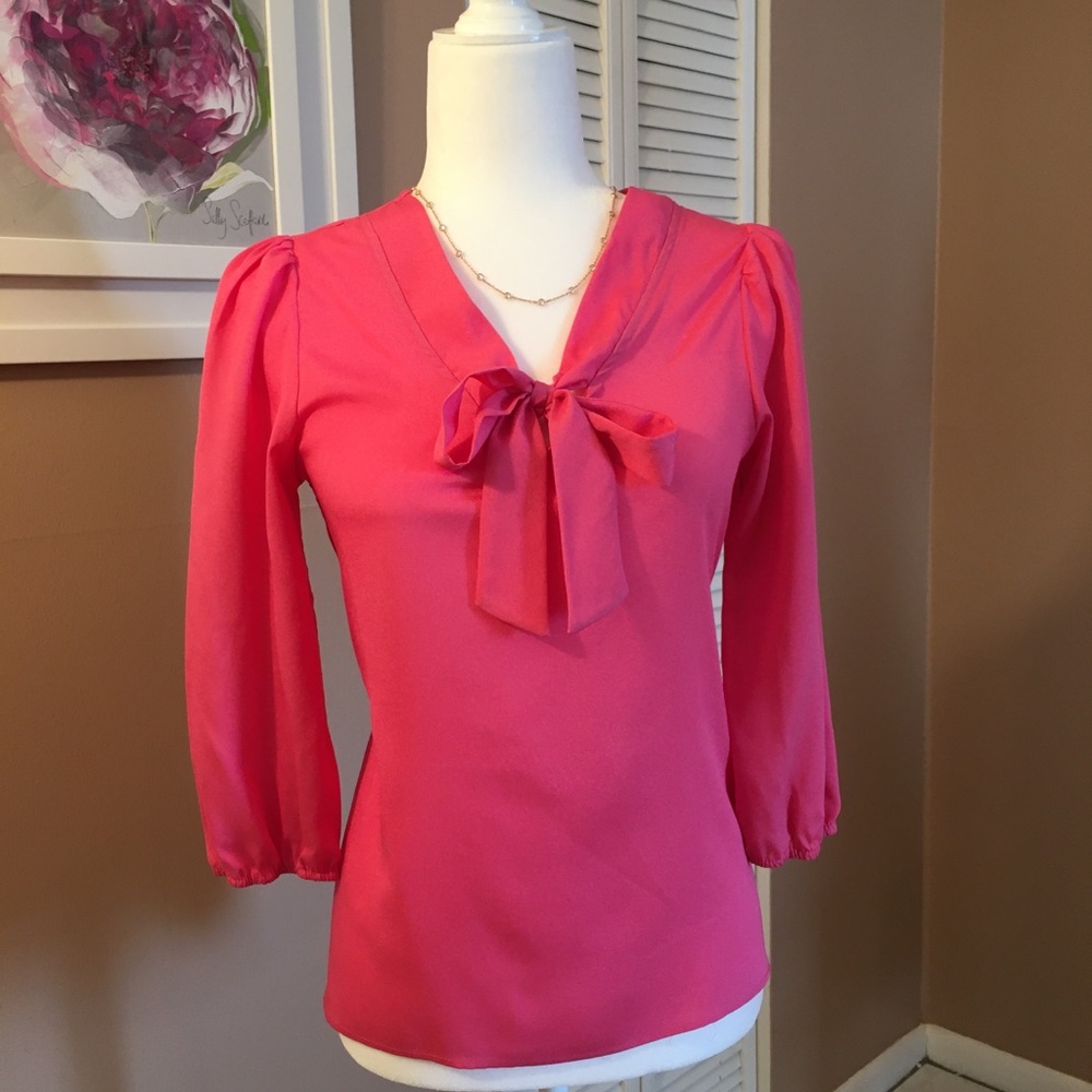 Cute Pink Blouse with bow tie neck